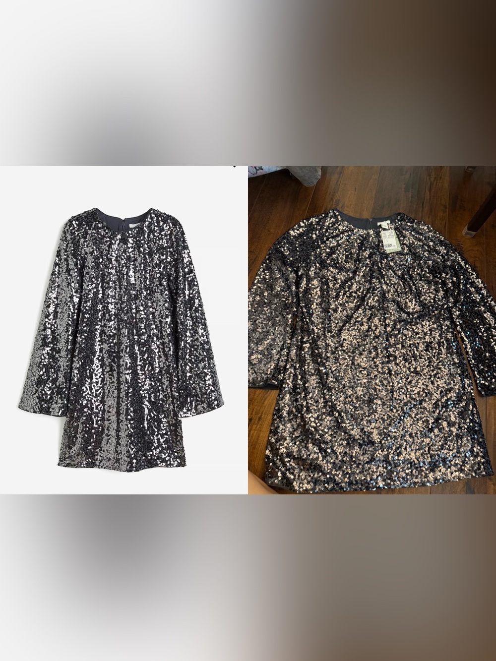 H&M Sequin Dress NWT Gunmetal Gray Sparkle Party Holiday Mini Size Large